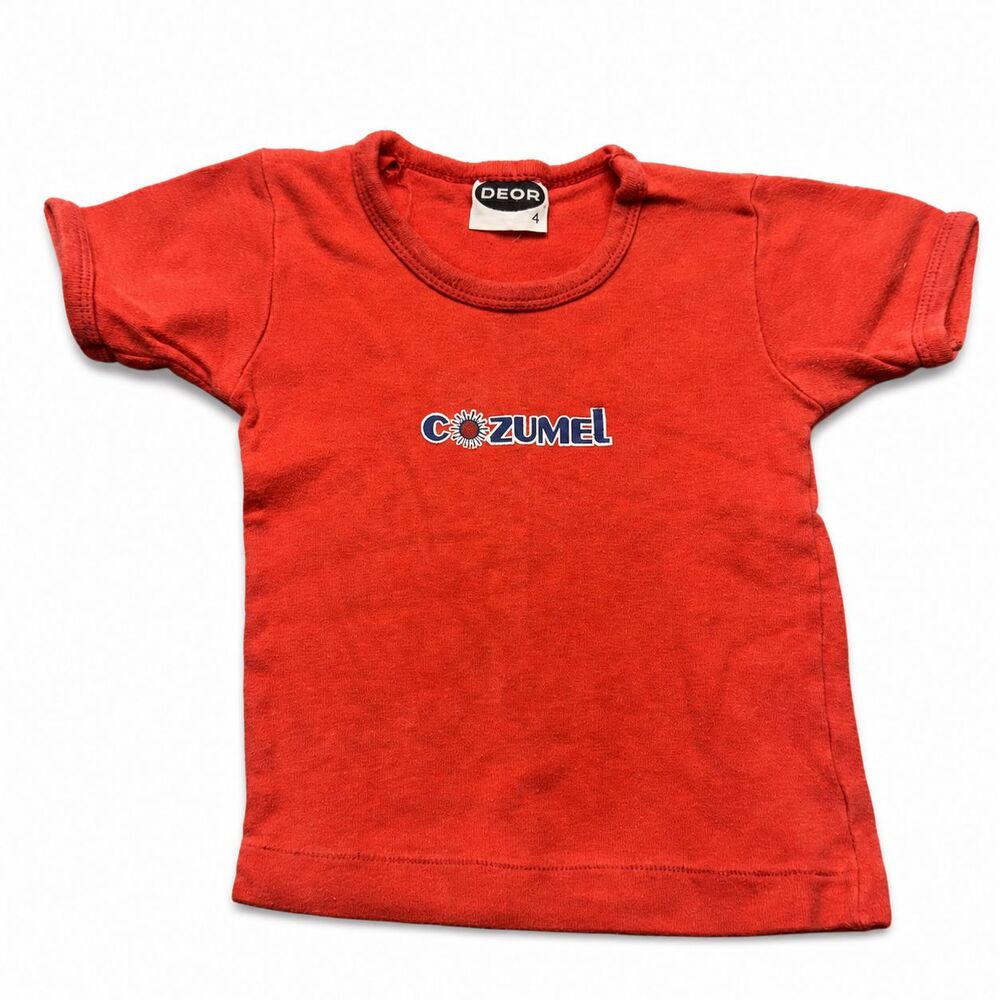 Vintage 1980s DEOR Cozumel Mexico Kids T-Shirt Red Tagged 4 Fits 12M